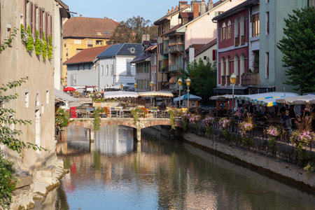 Thiou river in downtown of Annecy , France.の写真素材