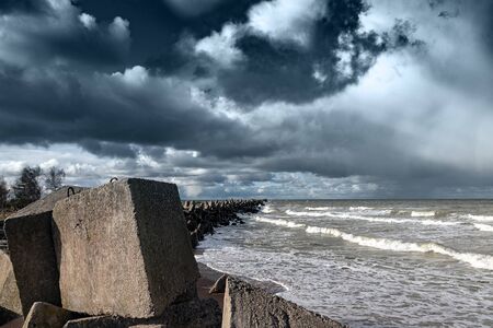 Breakwater in stormy day, Liepaja, Latvia.の写真素材