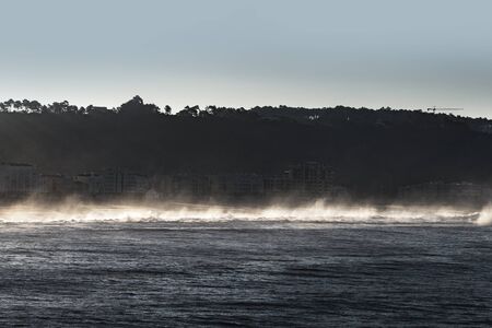Atlantic ocean in morning light next to Nazare, Portugal.の写真素材