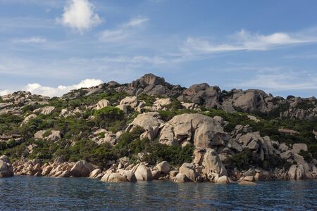 Granite coast of Mediterranean sea in Maddalena archipelago, Sardinia, Italy.の写真素材