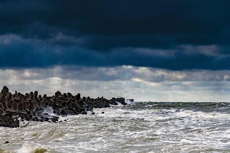 Breakwater in storm , Liepaja, Latvia.の写真素材