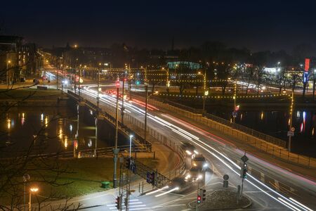 Intersection in evening, Liepaja, Latvia.の写真素材