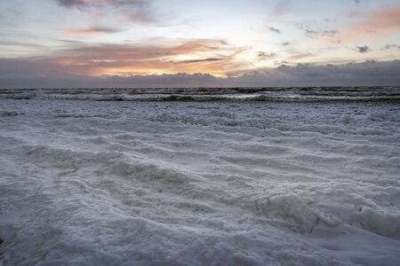 Icy baltic sea coast in winter next to Liepaja, Latvia.の写真素材
