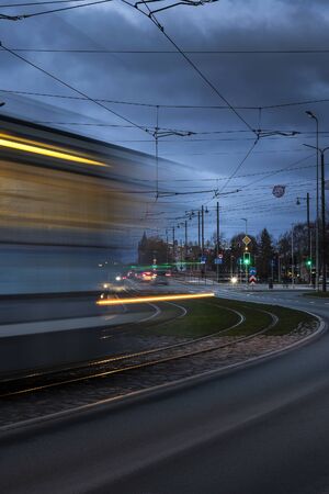 Evening traffic in Liepaja city, Latvia.の写真素材