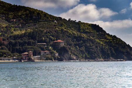 Mediterranean sea coast next to Cinque terre, Italy.の写真素材