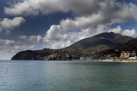 Mediterranean sea coast next to Cinque terre, Italy.の写真素材