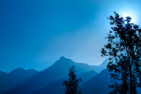 French Alps in Mont Blanc surroundings in blue.