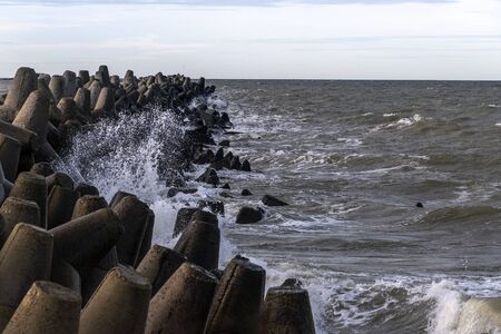 Liepaja port north mole in windy day.の写真素材