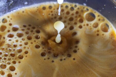 Fresh coffee in transparent cup.の写真素材