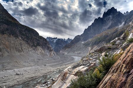 Mer de glace glacier surroundings in french Alps.の写真素材