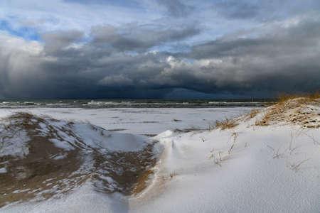 Windy winter day at Baltic sea next to Liepaja, Latvia.の写真素材
