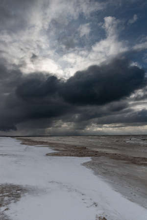 Windy winter day at Baltic sea next to Liepaja, Latvia.の写真素材