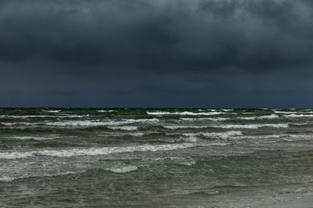Gray and stormy Baltic sea in spring time.の写真素材