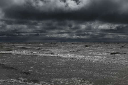 Gray and stormy Baltic sea in spring time.の写真素材