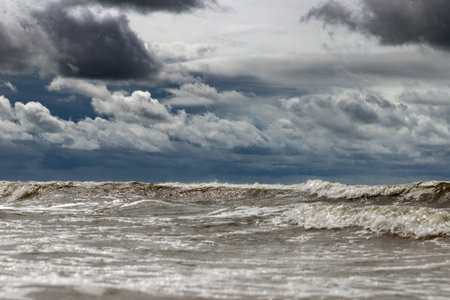 Gray and stormy Baltic sea in late summer.の写真素材