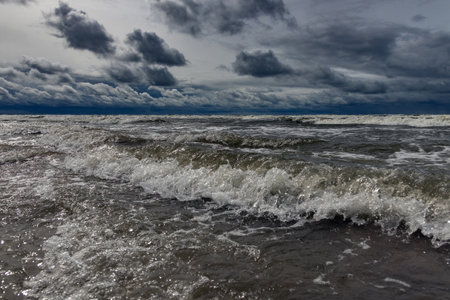 Gray and stormy Baltic sea in late summer.の写真素材
