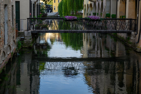 Canal in Treviso city, Italy.の写真素材
