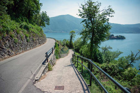 Iseo lake coast in spring time, Italy.の写真素材