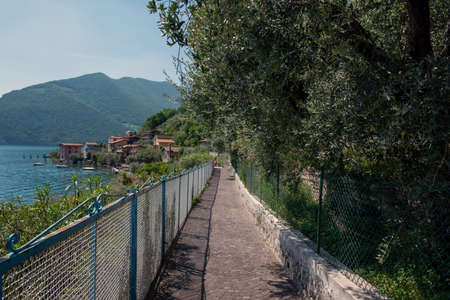 Iseo lake coast in spring time, Italy.の写真素材