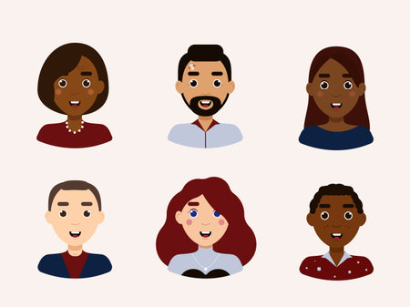 Set of people avatars with different emotions flat vector illustration