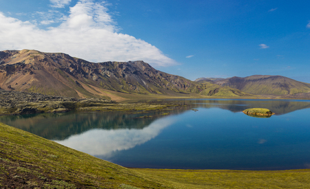 Beautiful lake in sunny day, Landmannalaugar, Icelandの写真素材