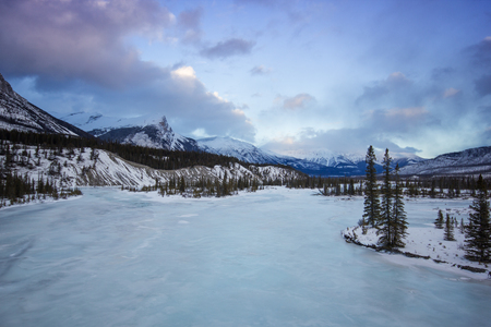 Big Frozen River in Banff National Park, Canadaの写真素材