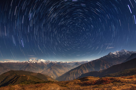 Spinning Earth. Nepal, Langtang region, stunning Ganesh Himal Mountain Range with the main peak...