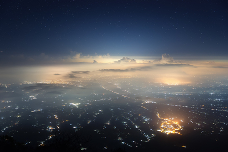 Indonesia, Bali island captured from the top of Agung volcano (3,142 m) in the night.の写真素材