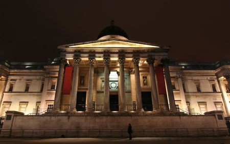 National Gallery in London at nightの写真素材