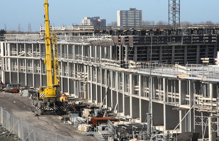 Construction site for houses with a crane
