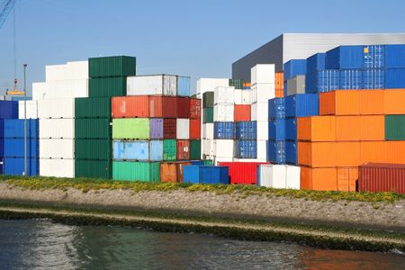 Containers in the port of Rotterdamの写真素材