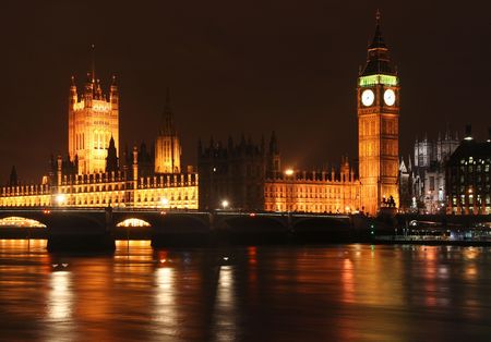 Westminster parliament with Big Ben at nightの写真素材