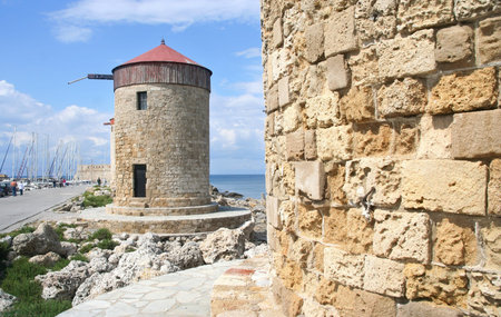 Stone mills of Rhodes, Greeceの写真素材