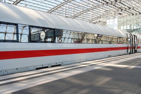 Waiting train in Berlin Railway Stationの写真素材