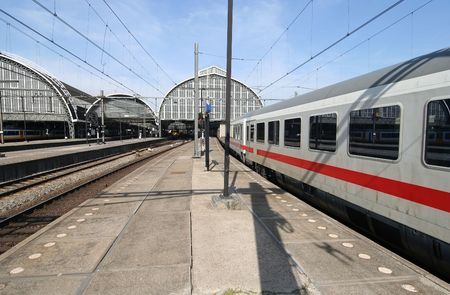 Train entering trainstationの写真素材