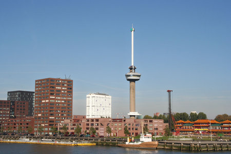 Euromast in Rotterdam, with Erasmus University in the backgroundの写真素材