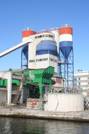 Dock and cement factory painted in the colors of the Dutch flagの写真素材