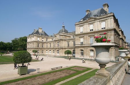 Luxembourg Palace and garden in Parisの写真素材