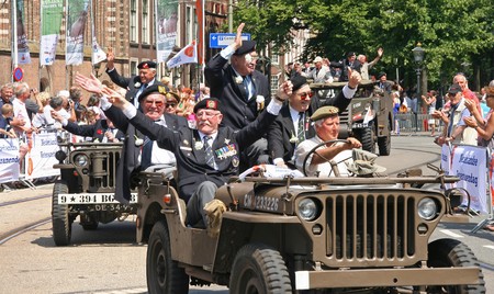 THE HAGUE, HOLLAND - JUNE 26: Jeeps with World War II Veterans in the annual parade on Veterans Day on June 26, 2010 in The Hague, Holland.のeditorial素材