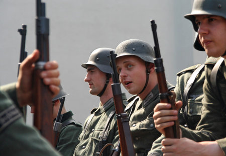 Berlin, Germany - August 23, 2007: Extras play Nazi soldiers in Tom Cruise movie Valkyrie