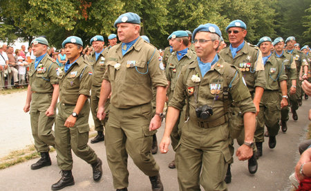THE HAGUE, HOLLAND - JUNE 26: Veterans of UN Peace Missions in the annual parade on Veterans Day on...