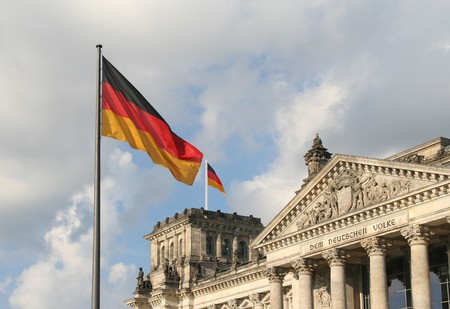 German flags at the Reichstag Buildingの写真素材