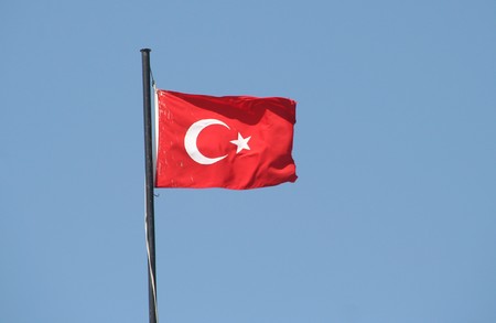 Turkish flag waving in the windの写真素材