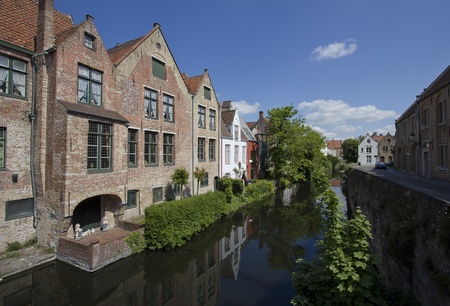 Quiet canal in Bruges, Belgiumの写真素材