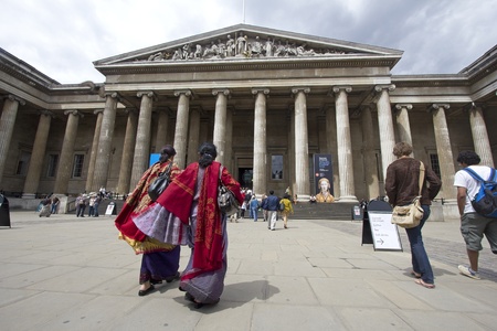 London, UK - July 23, 2011: Indian tourists in sari at the entrance of the British Museum in London, UK on July 23, 2011.のeditorial素材