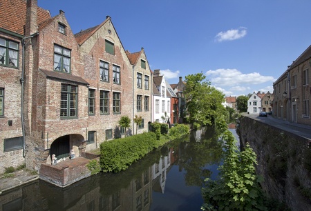 Quiet canal in Bruges, Belgiumの写真素材