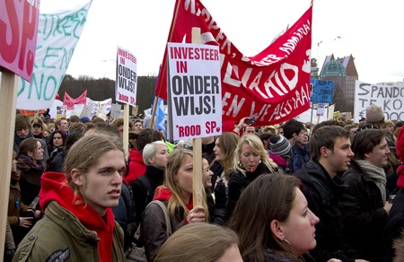 Students demonstrate against cuts on education in The Hague, Holland on january 21, 2011のeditorial素材