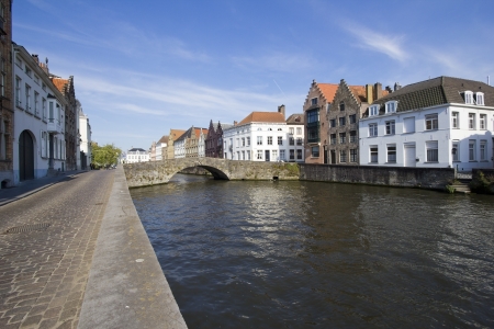 Bruges canal and bridge in Belgiumのeditorial素材