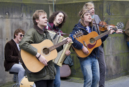 EDINBURGH, UK: AUGUST 2: Unidentified singers of a rock band at the Edinburgh Festival Fringe in...