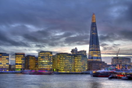 The Shard and other office buildings on the Thames in London, UKの写真素材